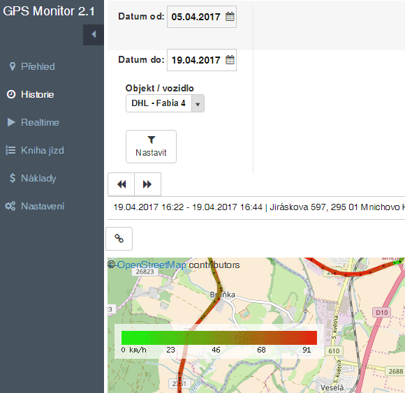 GPS monitoring auta